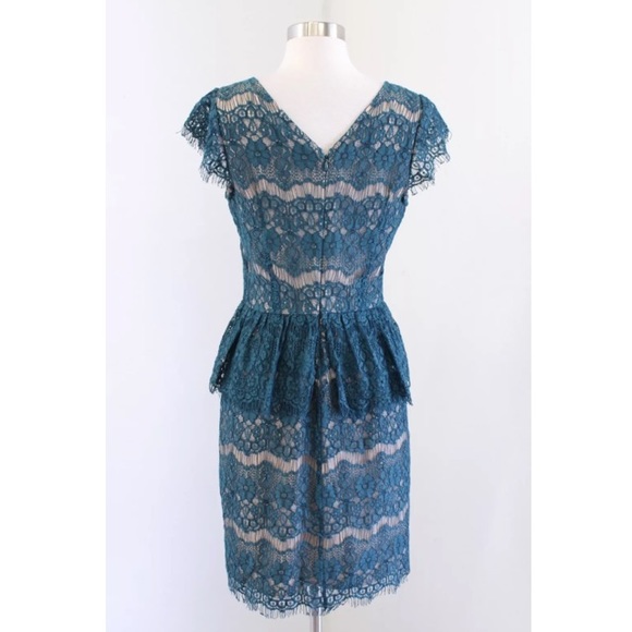 Maeve Elsa Teal Lace Peplum Sheath Dress - Picture 7 of 7